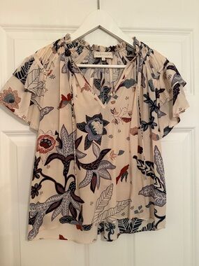 Caballero Floral Printed Tie-Neck Blouse - Cream Multi - XS